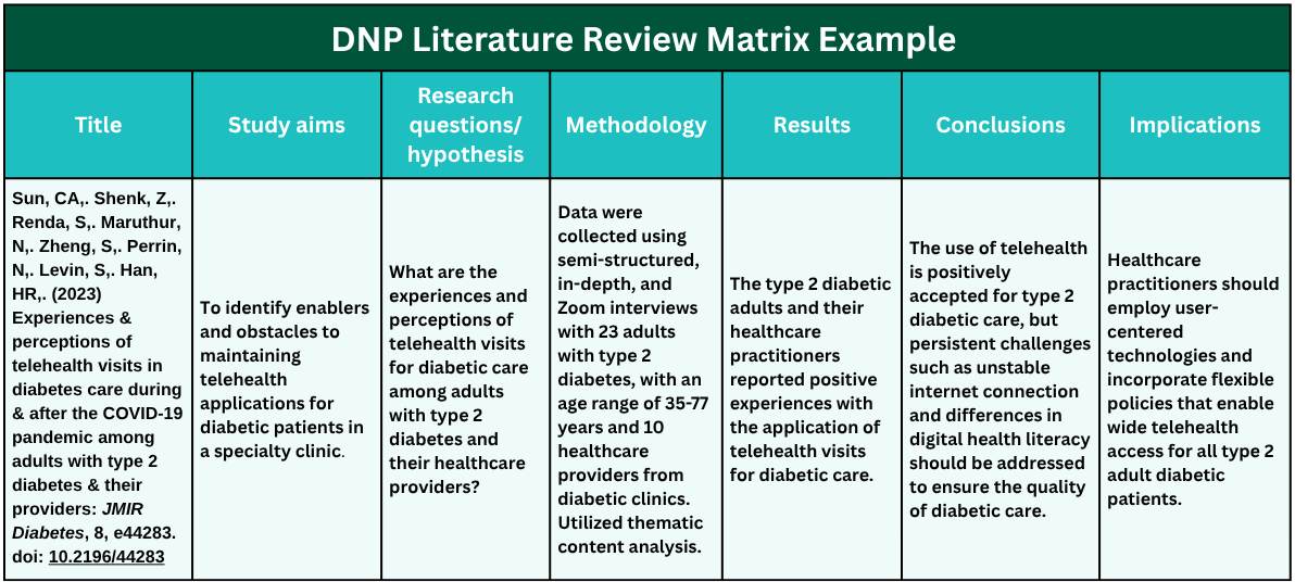 DNP Literature Review Matrix Example